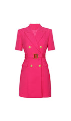 Elske Chic Black Short Sleeve Blazer Dress with Gold Buckle Belt