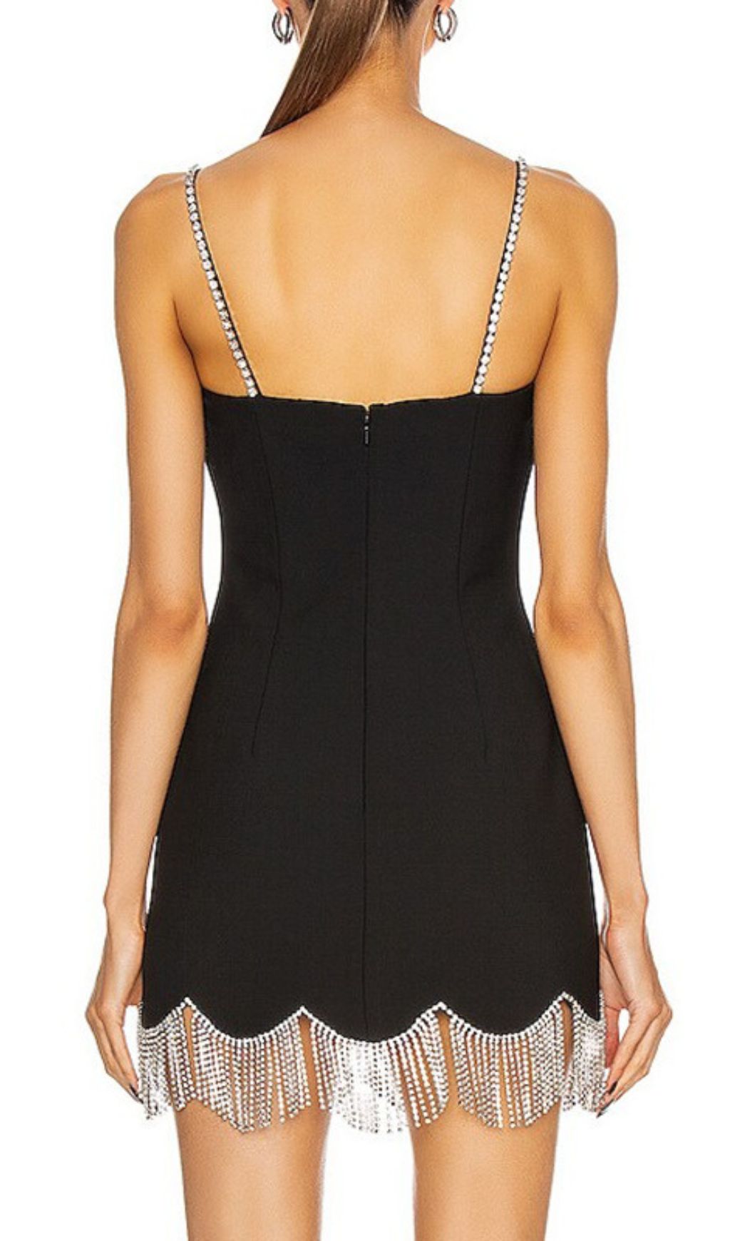 Dazzling Black Rhinestone Fringe Mini Dress