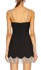 Dazzling Black Rhinestone Fringe Mini Dress