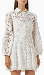 Gazit Light Blue Eyelet Embroidered Mini Dress