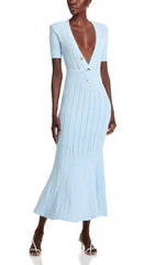 Chic Bala Blue Pointelle Knit Midi Dress