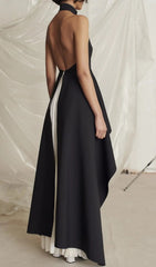 Chic Black & White Halter Maxi Dress