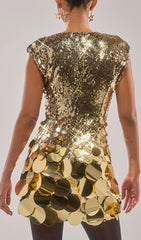 Jamaria Dazzling Gold Sequin Plunge Mini Dress