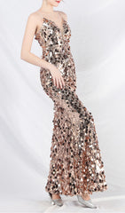 Chole Champagne Gold Sequin Strappy Maxi Gown