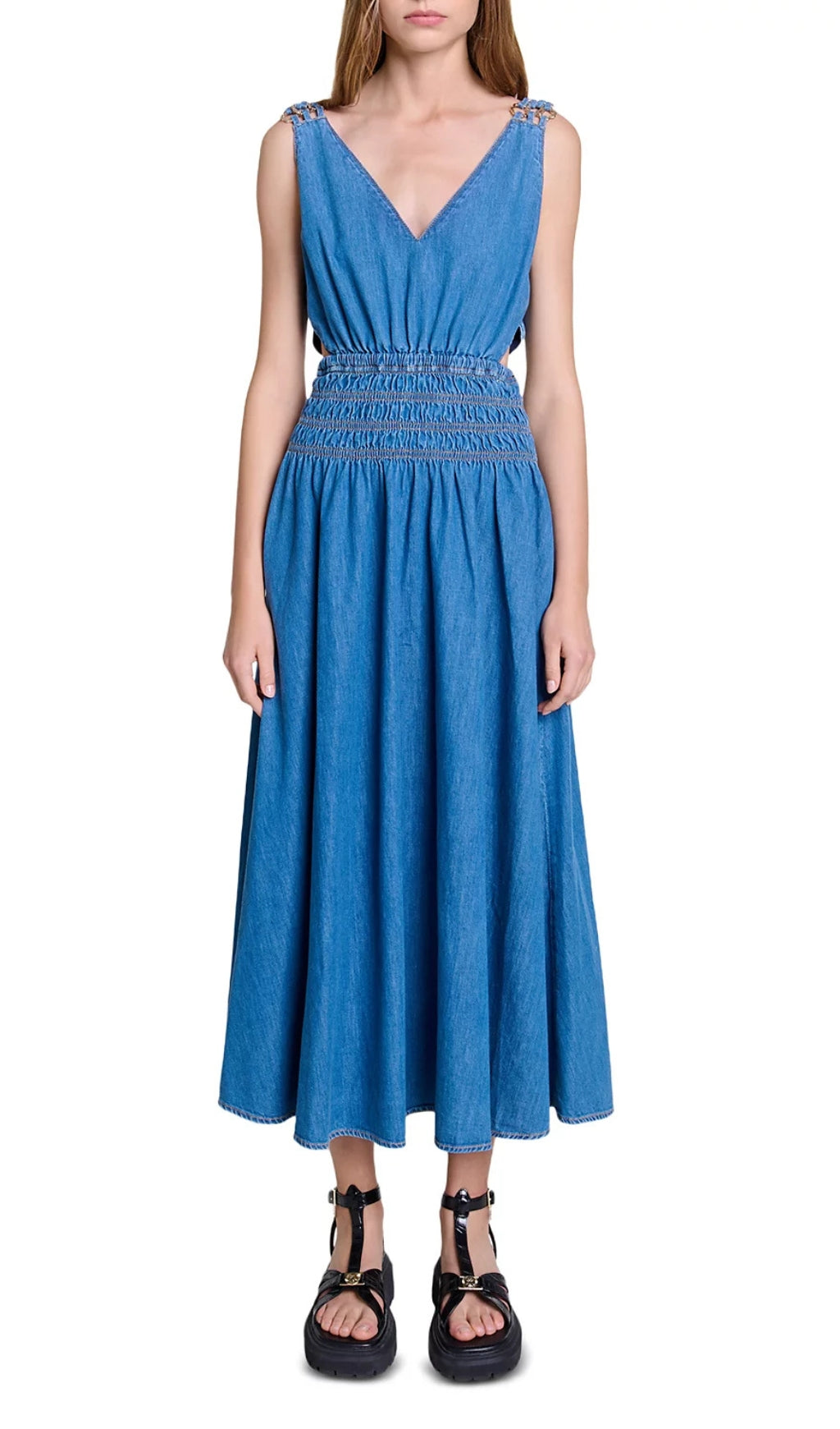 Runim Chic Cutaway Denim Maxi Dress