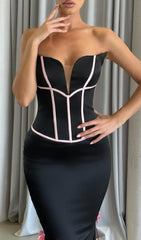 Eri Black Enchantress Strapless 3D Floral Gown