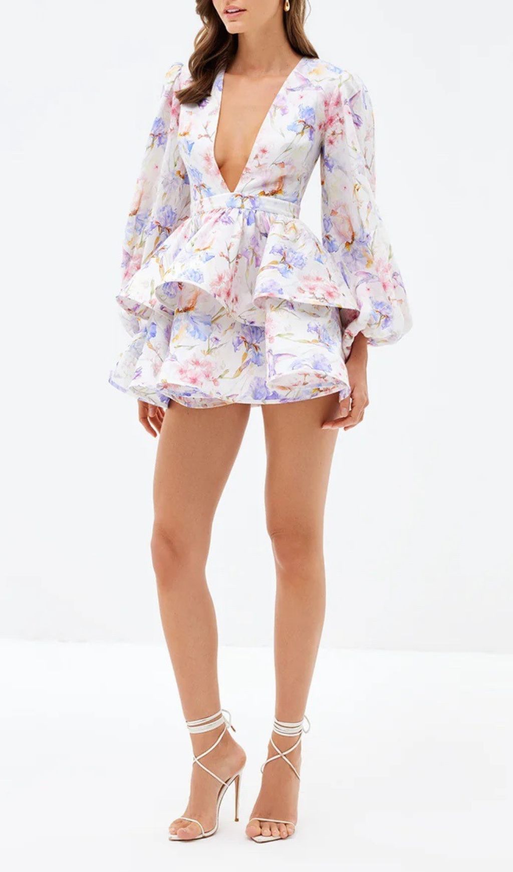 Engla Floral Lantern Sleeve Mini Dress
