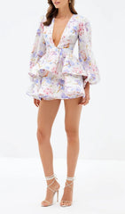 Engla Floral Lantern Sleeve Mini Dress