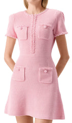 Emme Chic Pink Beaded Ribbed Knit Mini Dress