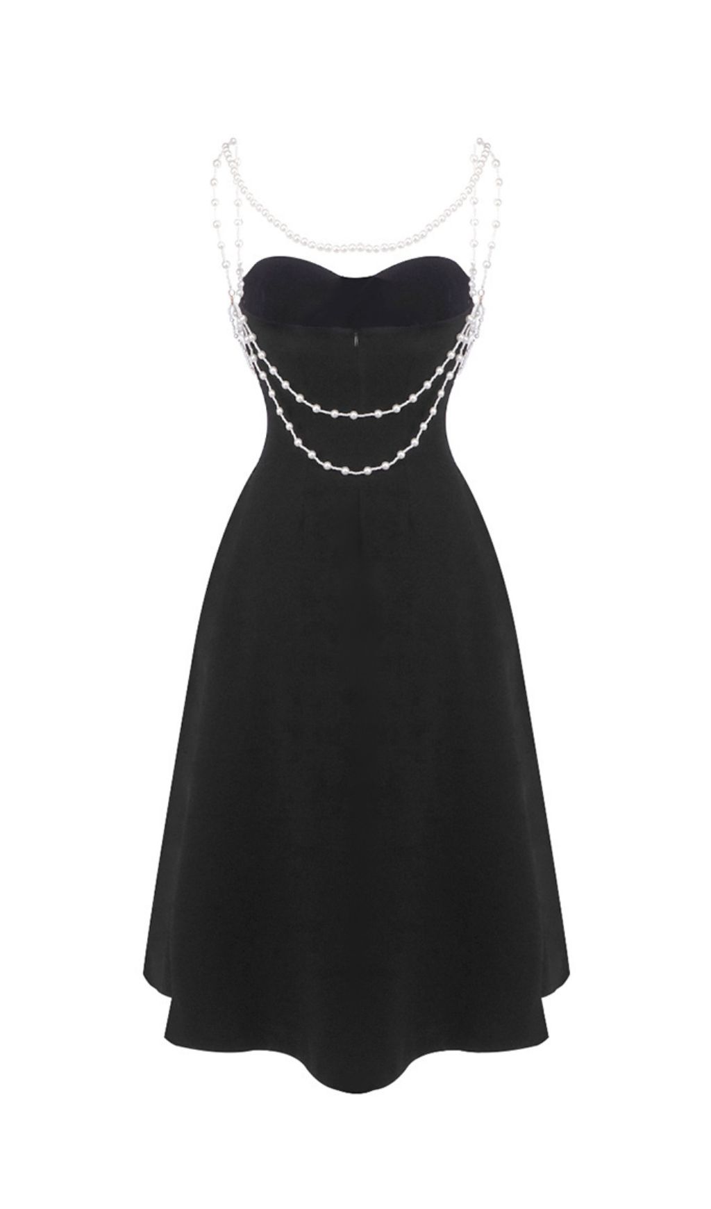 Ilyssa Black Pearl Draped Strapless Midi Dress