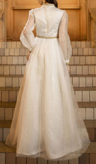 Freira Elegant Gold Embroidered Long Sleeve Maxi Dress