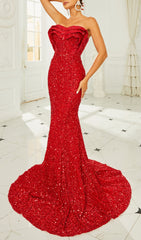 Briella Dazzling Red Sequin Heart Shape Mermaid Gown