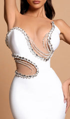 Ena Dazzling White Diamond Embellished One-Shoulder Bandage Maxi Gown