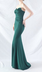 Chrina Emerald Green Strapless Ruched Mermaid Maxi Dress