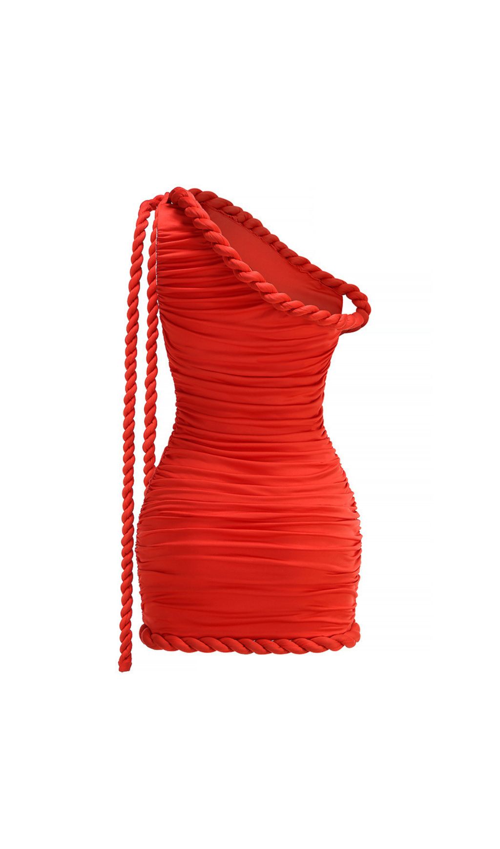 Iantha Daring Red Rope-Detail One-Shoulder Ruched Mini Dress