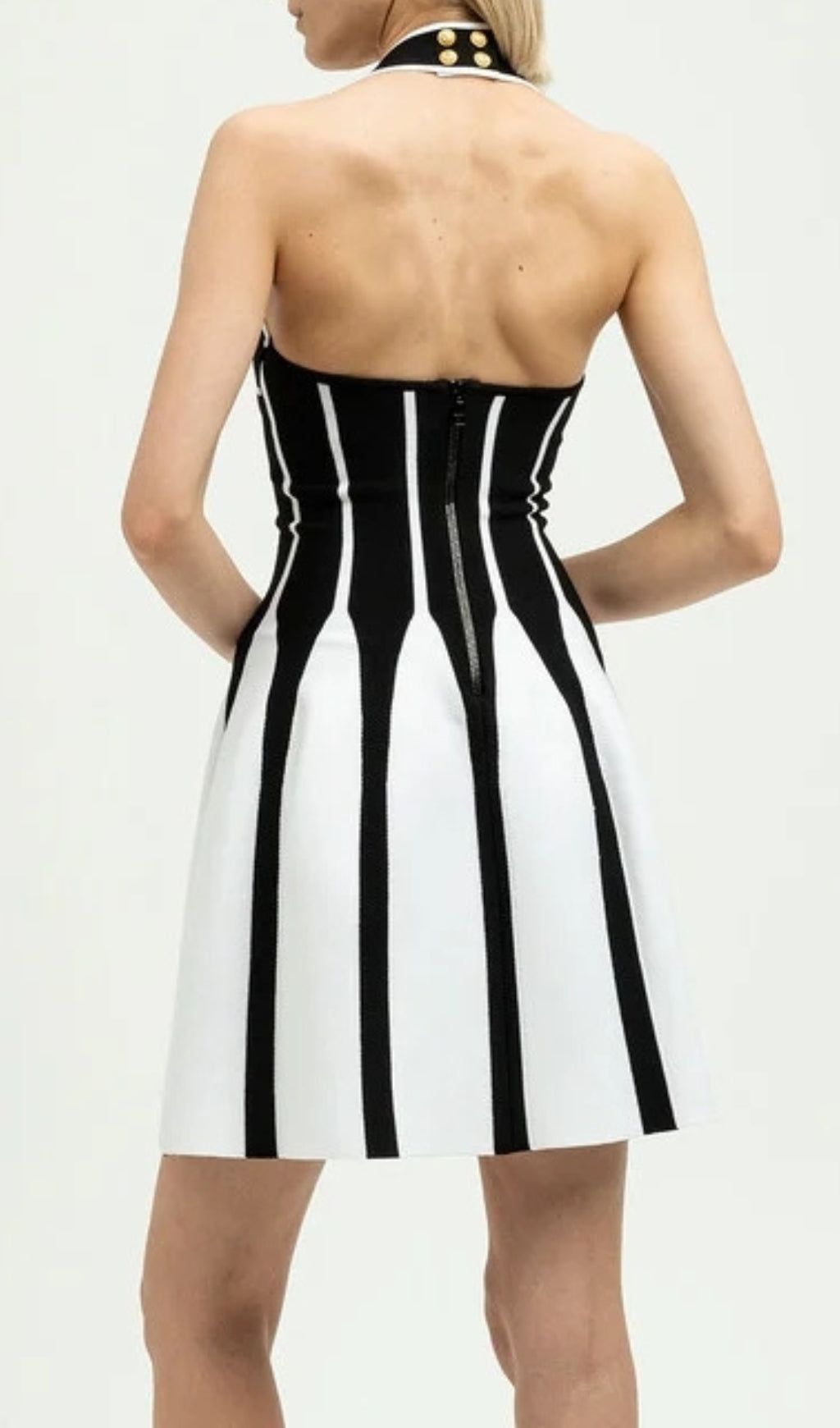 Chic Black & White Halter Mini Dress