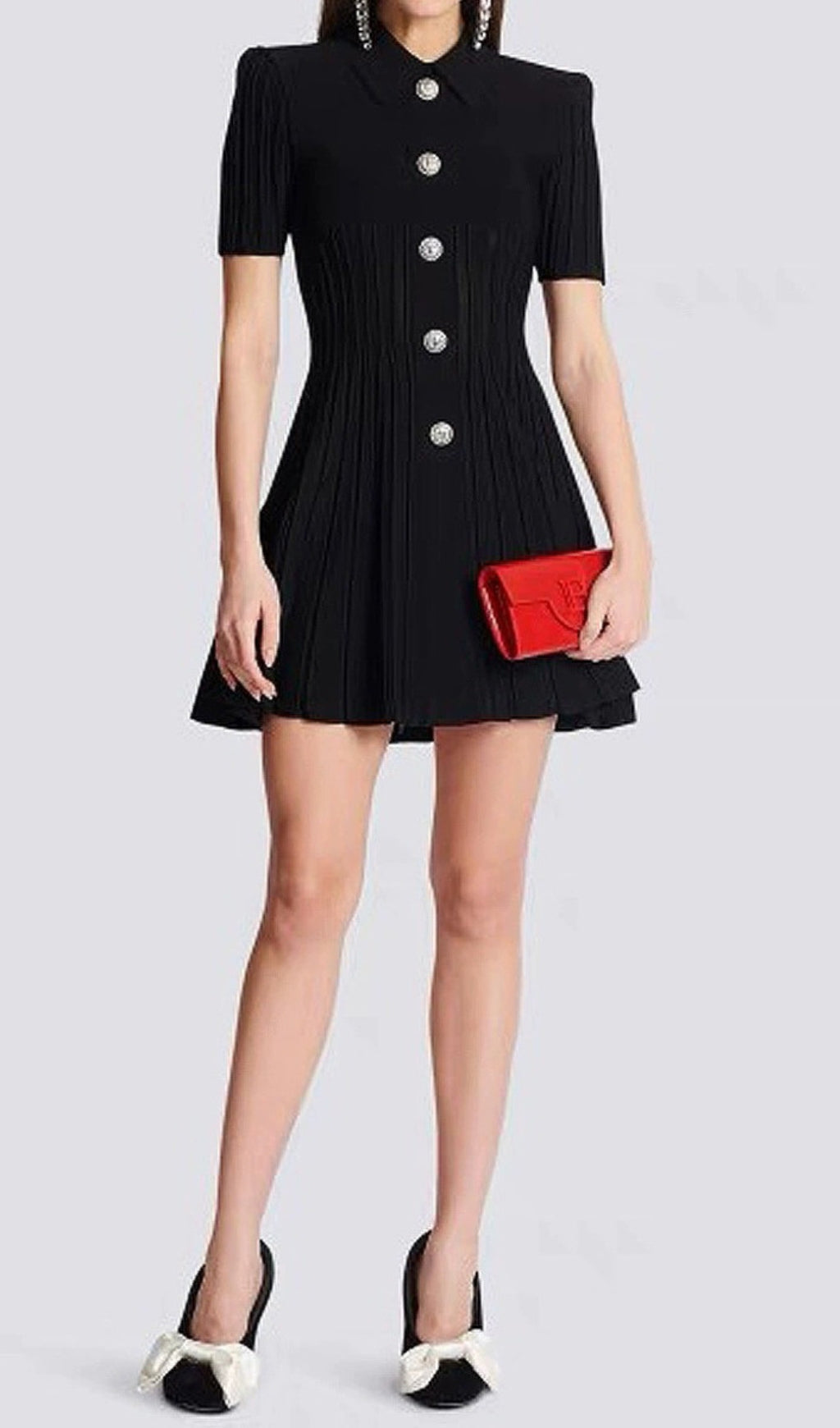 Eliezer Chic Black Lapel Knit Mini Dress
