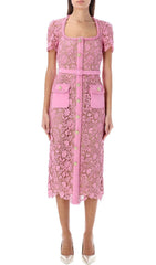 Anna Chic Pink Guipure Lace Midi Dress