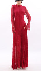 Stunning Ruby Red Sparkle Lace Maxi Dress