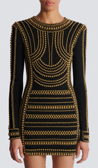 Bran Opulent Gold Bead-Embroidered Black Mini Dress