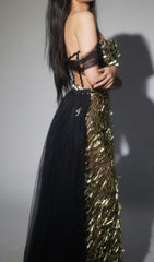 Franny Glamorous Gold Embellished Corset Maxi Gown