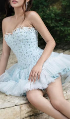 Jaylynn Blue Floral Corset Mini Dress