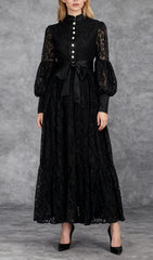 Ivria Elegant Black Lace Maxi Dress