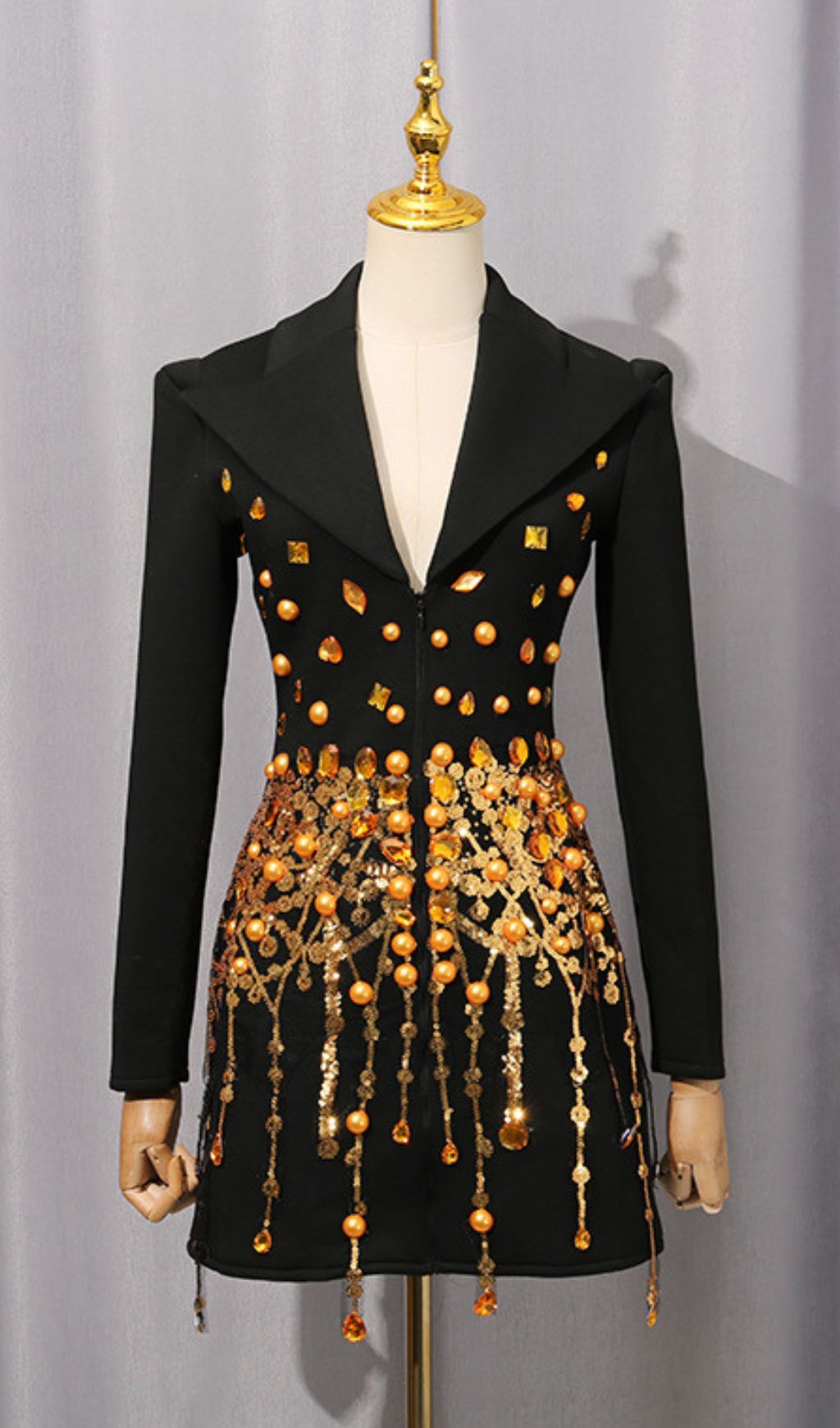 Isak Dazzling Black Sequin Beaded Mini Blazer Dress