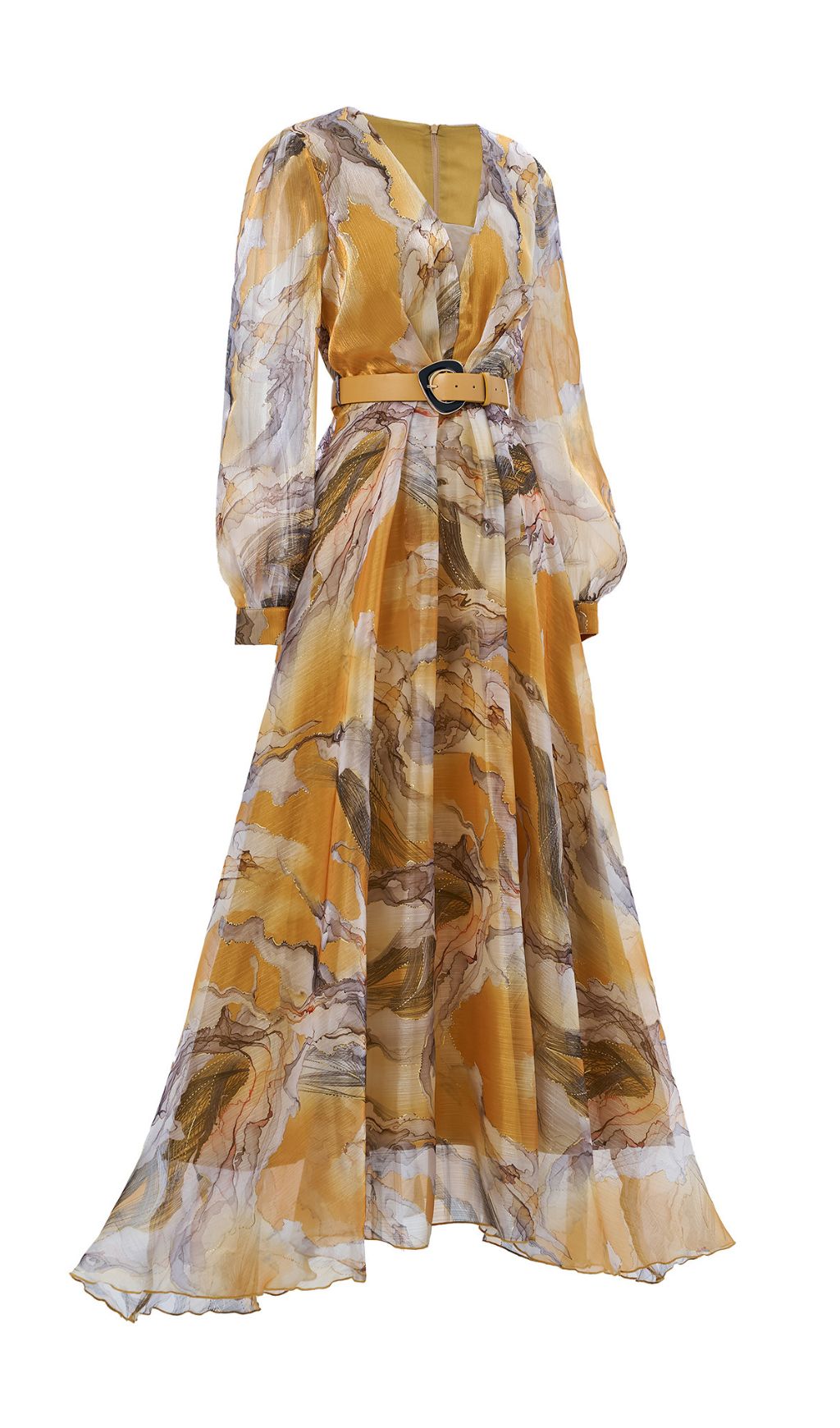Feryal Golden Hues Abstract Print Maxi Dress