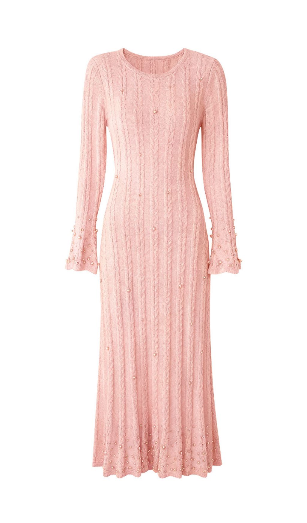 Jace Pearl Embellished Cable Knit Midi Dress