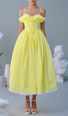 Finna Sunshine Yellow Ruffle Corset Midi Dress