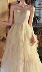 Chinara Sparkling Champagne Tiered Mesh Maxi Gown