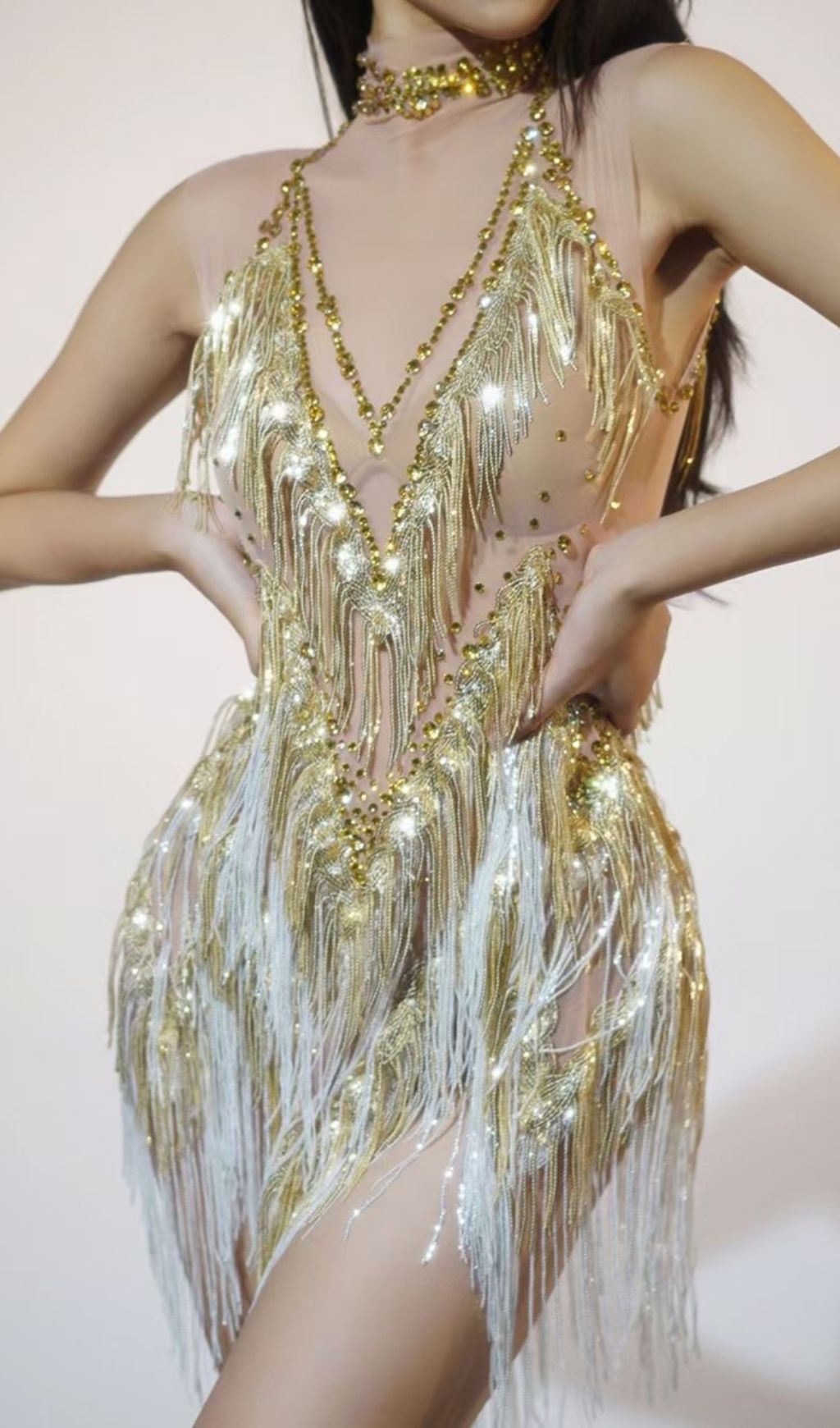 Fion Dazzling Gold & Silver Sequin Tassel Mini Dress