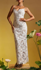 Avihu Elegant White Floral Lace Maxi Dress