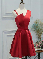 Red One Shoulder Satin Knee Length Homecoming Dress Party Dress