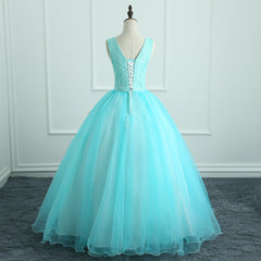 Adorable Light Blue Tulle with Flowers Floor Length Ball Gown Formal Dress