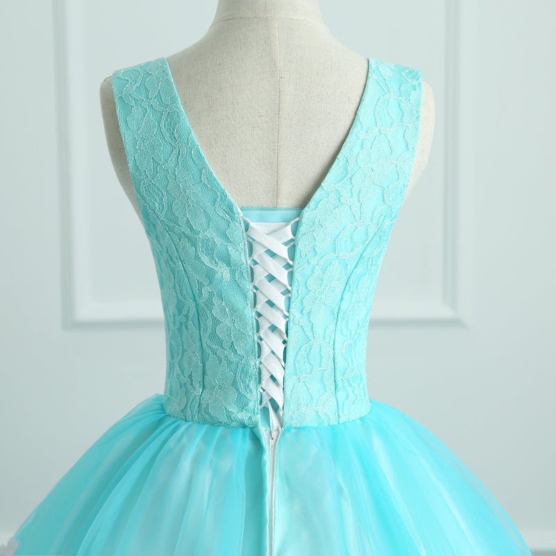 Adorable Light Blue Tulle with Flowers Floor Length Ball Gown Formal Dress