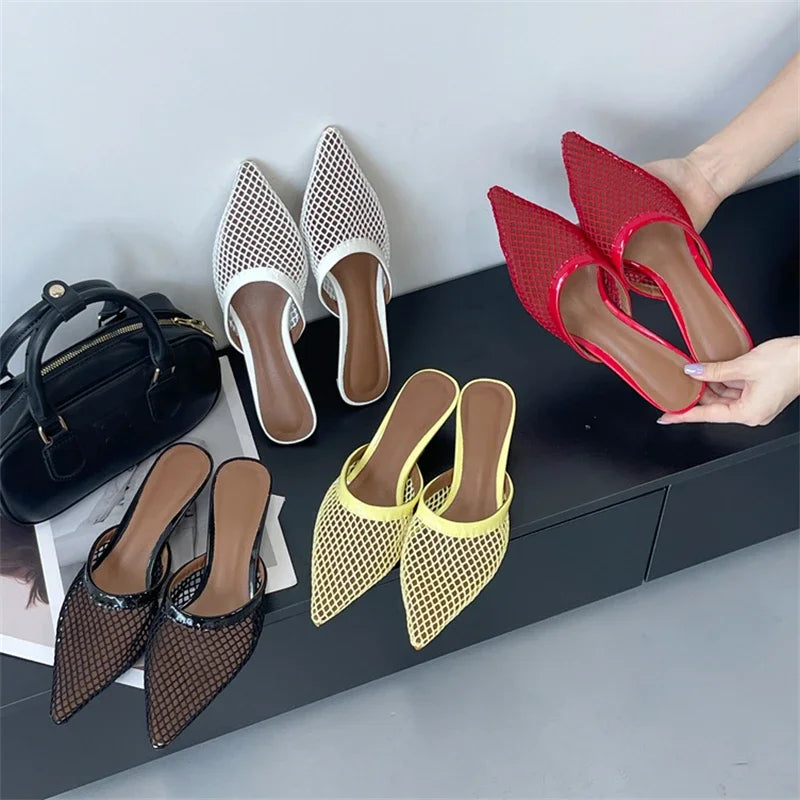Aneikeh Retro Pointed Toe Slippers Mules Sandals Wear Leisure Beach Shoes  Slippers Women