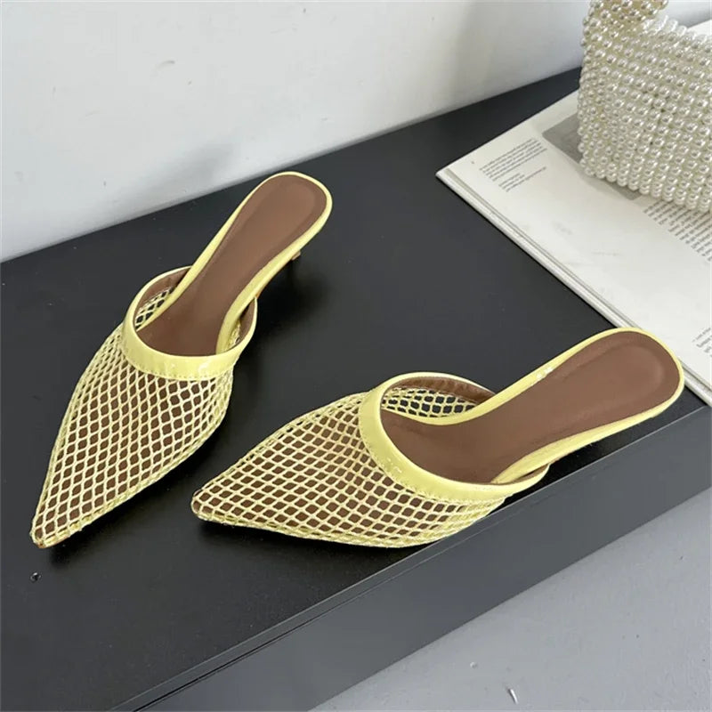 Aneikeh Retro Pointed Toe Slippers Mules Sandals Wear Leisure Beach Shoes  Slippers Women