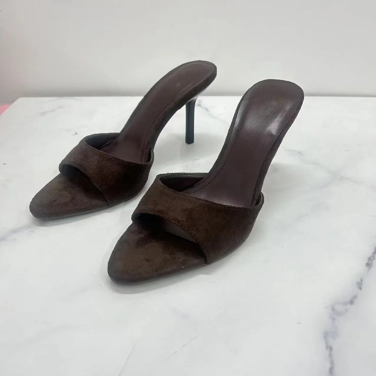 Aneikeh Horsehair Pointed Toe High Heel Slippers Female Leopard Print Mules Sandals Slide Shoes Zapatos De Mujer