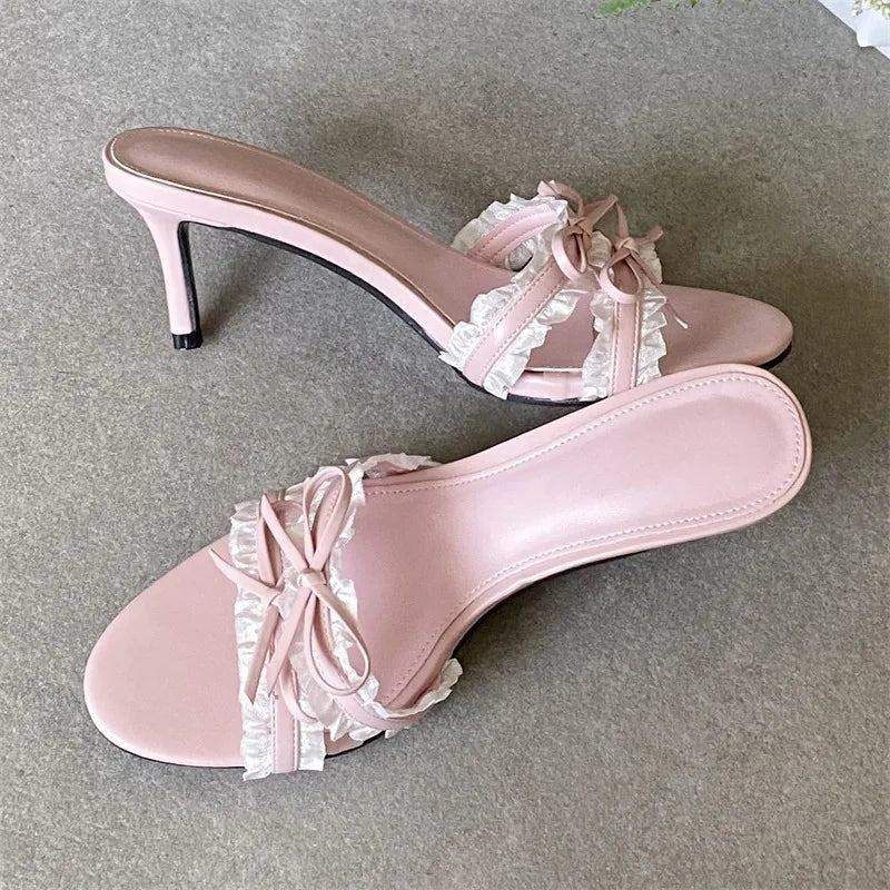 Aneikeh Square Toe Slip on Stiletto High Heel Slides Mules Heels Banquet Shoes Mujer