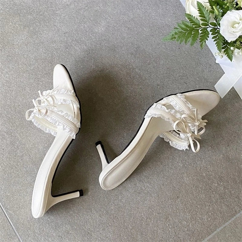 Aneikeh Square Toe Slip on Stiletto High Heel Slides Mules Heels Banquet Shoes Mujer