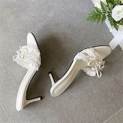 Aneikeh Square Toe Slip on Stiletto High Heel Slides Mules Heels Banquet Shoes Mujer
