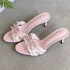 Aneikeh Square Toe Slip on Stiletto High Heel Slides Mules Heels Banquet Shoes Mujer