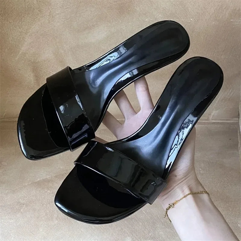 Aneikeh Silver Mules Sandals Open Toe Thin Stiletto Heels Slides Elegant Party Slip on High Heel Shoes