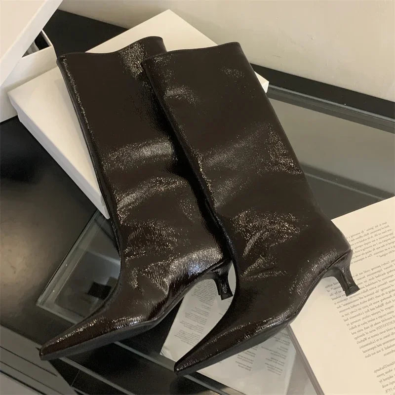 Aneikeh Autumn Street Style Sexy Pointed Toe Thin Low Heels Knee-High Boots Casual Party Shoes Long Botas Mujer