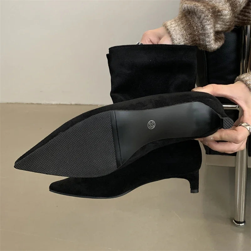 Aneikeh Autumn Vintage Pointed Toe Ankle Boots Designer Thin Low Heel Shoes SHort Botas Zapatos De Mujer