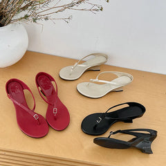 Aneikeh Designer Buckle Clip Toe Slippers Wedges High Heels Sandals Flip Flops Female Shoes