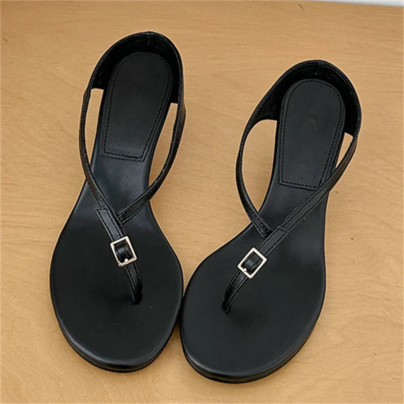 Aneikeh Designer Buckle Clip Toe Slippers Wedges High Heels Sandals Flip Flops Female Shoes