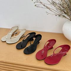Aneikeh Designer Buckle Clip Toe Slippers Wedges High Heels Sandals Flip Flops Female Shoes